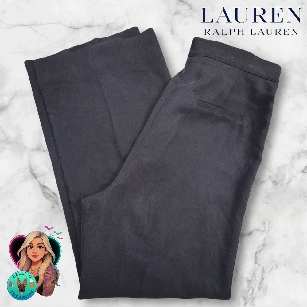 Ralph Lauren LRL Womens 10 Black 100% Silk High Rise Wide Leg Dress Pants Luxury